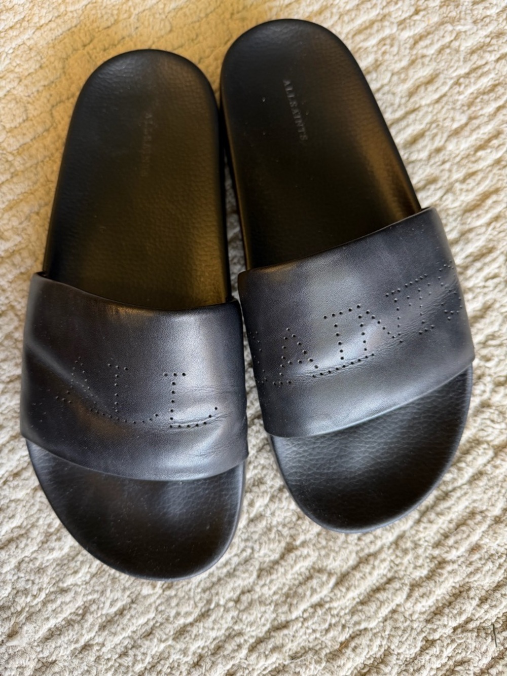 AllSaints Black Leather Slide Sandals